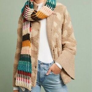 Anthropologie Tan Sweater with Multicolor Scarf